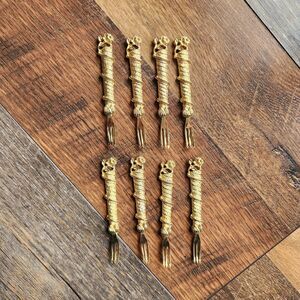 Vtg Janis Collection 24K Gold Plated Hors D'oeuvre Forks Rose Vine Set of 8 2”
